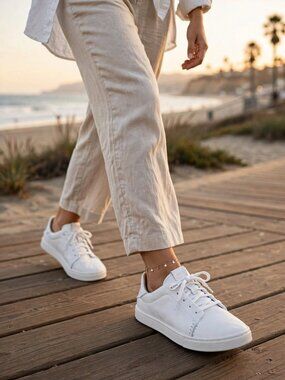OluKai Women's Pehuea Li Ili Leather Sneaker Shoes Size 9 $120 in White